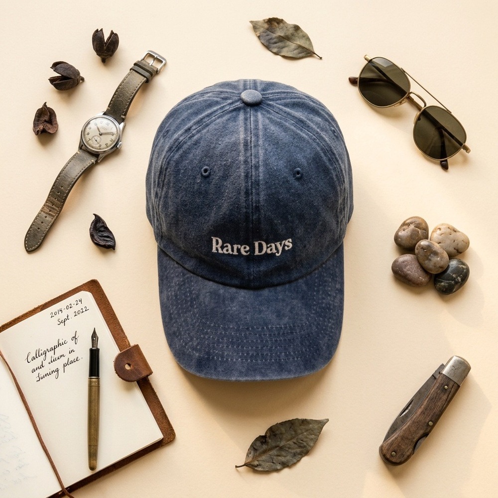 Rare Days Embroidered Dad Hat Cap Blue Washed Denim Nissi Adjustable Pre-Owned